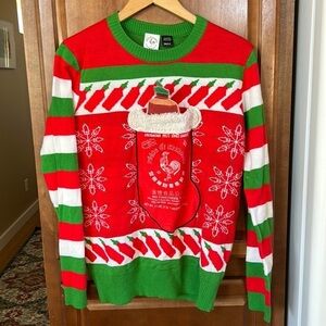 Sriracha Ugly Christmas Sweater Stocking Holds Your Beer!